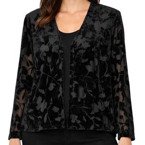 Rabbit Rabbit Designs Black Velvet Floral Burnout Cardigan Jacket Petite 10 90s